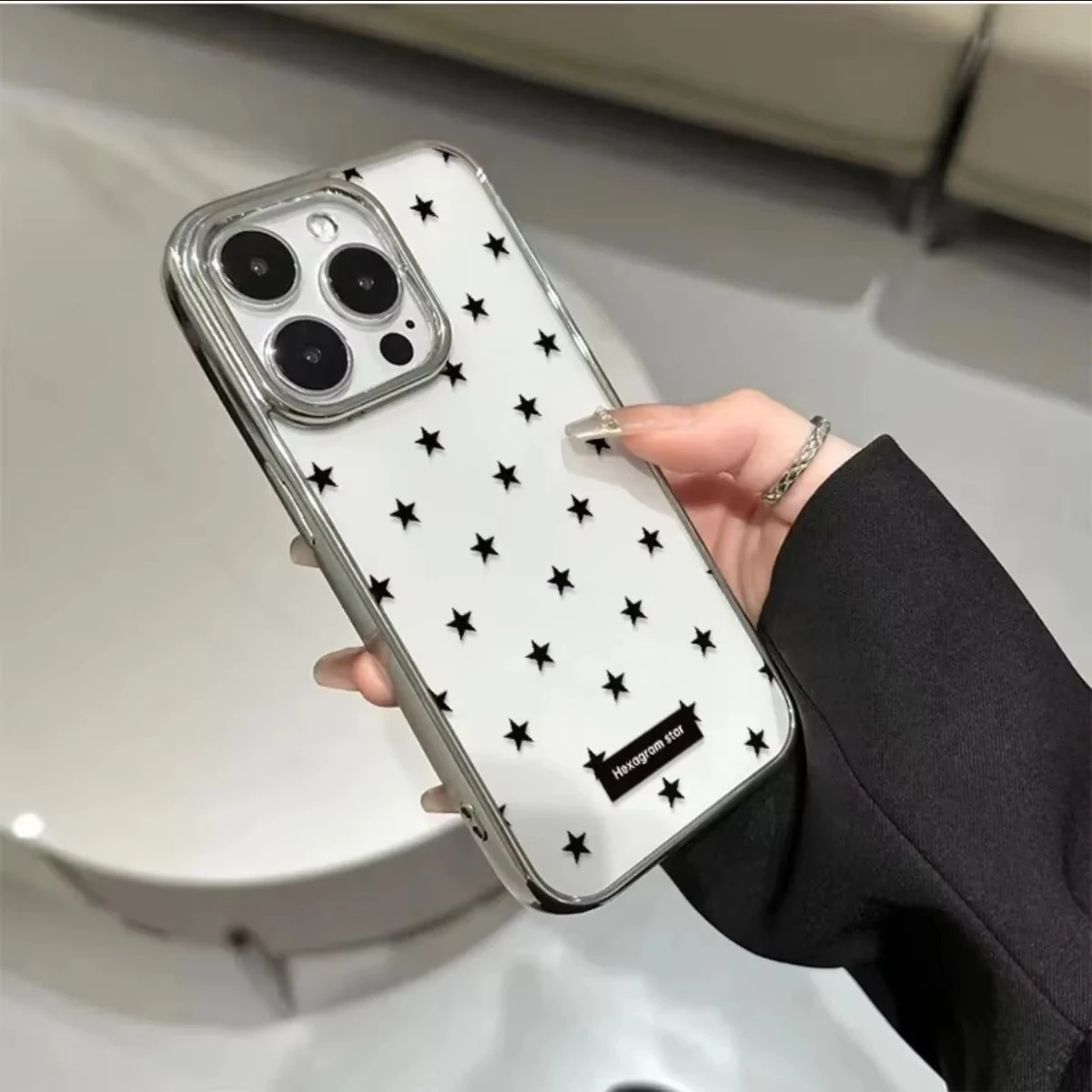 Ins Korean Full Screen Black Stars Phone Case For iPhone 17 Air 16 Promax 15 14 13 12 11 Pro MAX XR XSMAX 78Plus Y2K Soft Cover - view 3