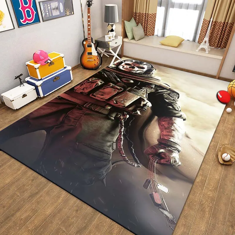 Soldier Skull SAS Pattern Print Flannel Area Rug Military Design Soft Comfortable Floor Mat For Living Room Bedroom Game Room