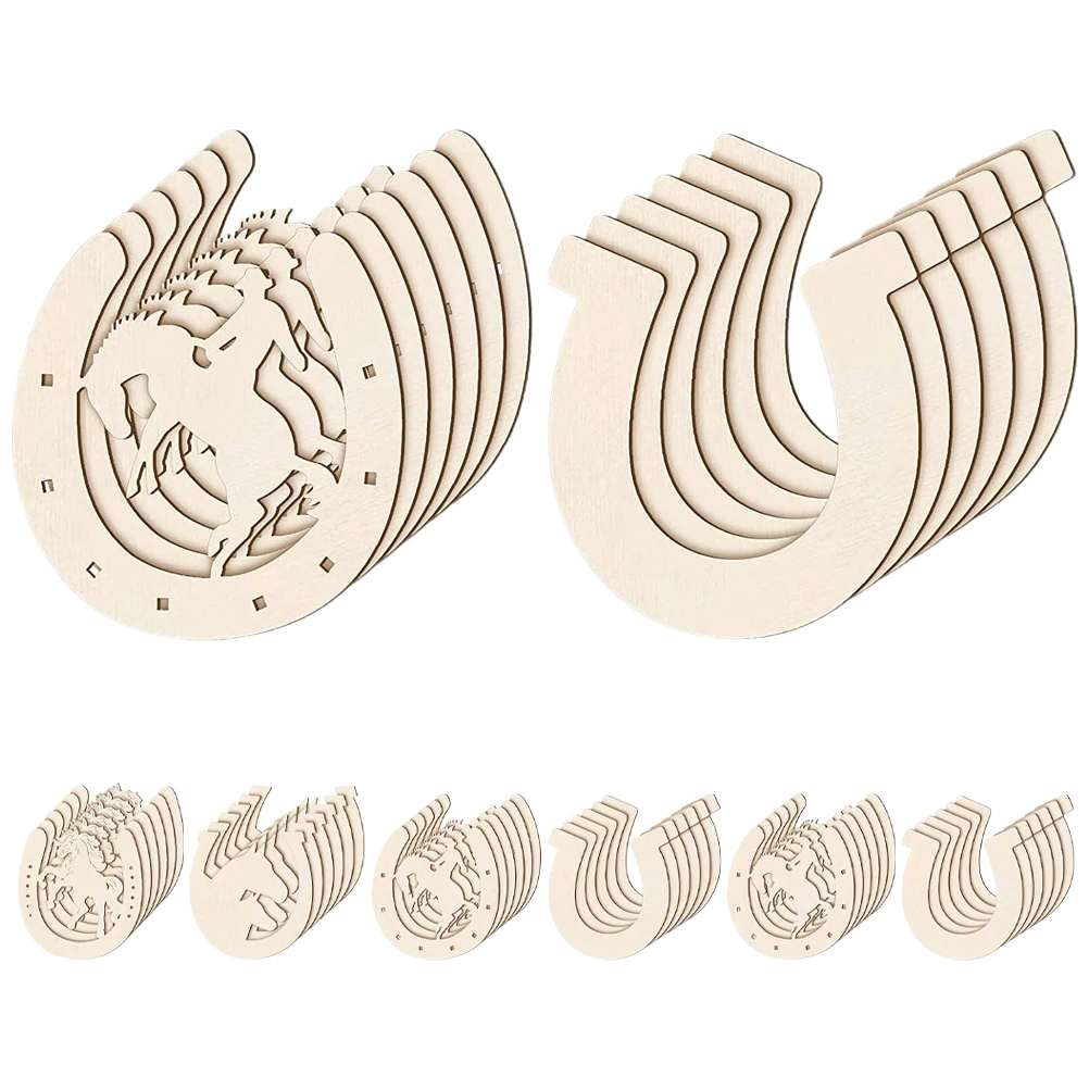 

96pcs Wooden Horseshoe Cutouts Unfinished Wood Discs Diy Craft Decor For Christmas Wedding Birthday Cowboy Party Handmade