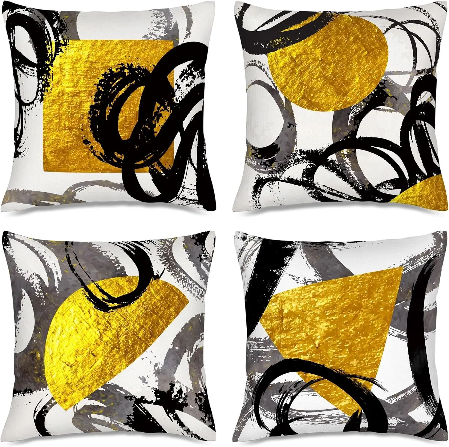 4 Piece Abstract Gold Pillow Covers Set Modern Throw Cushions Living Room Decor Accent Pillows Black and White Metallic Art Home