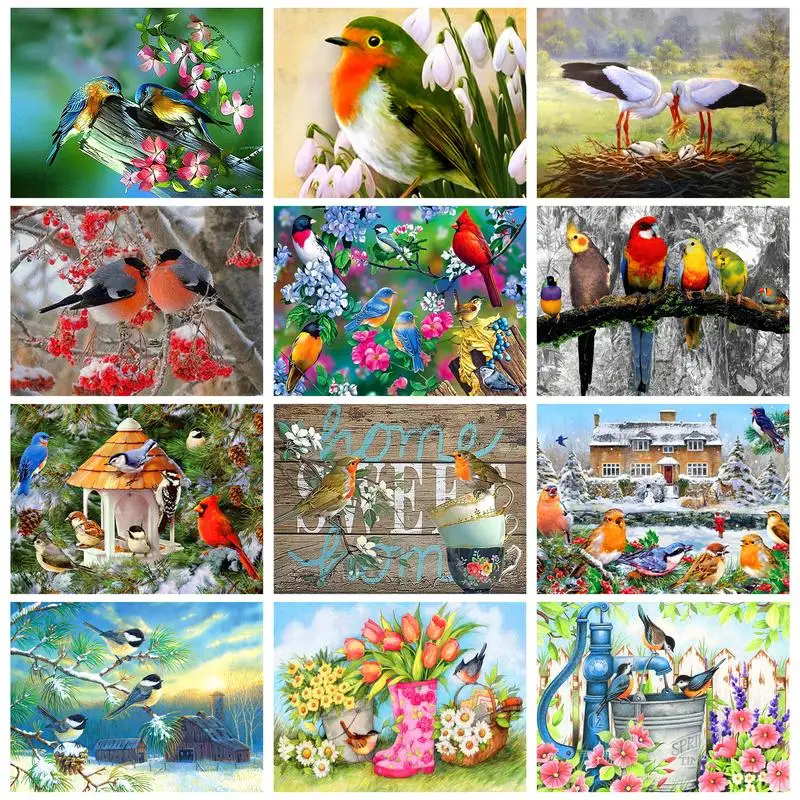 CHENISTORY Diamond Painting With Frame Bird And Flowers For Handicrafts Mosaic Art Wall Decors For Adults Cross Stitch Gift