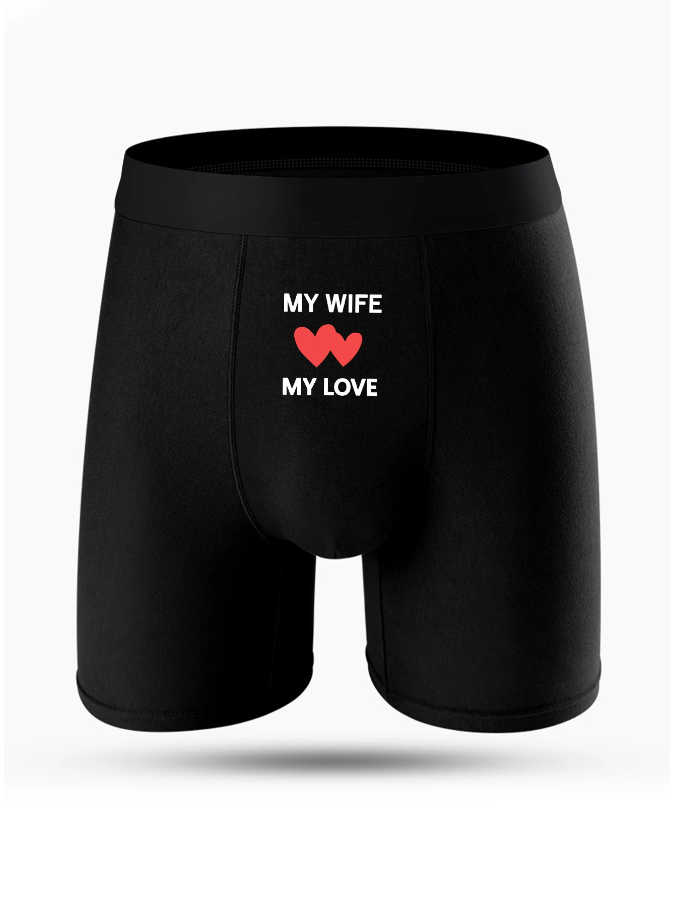 Men's Summer ‘MY WIFE/MY LOVE' Printed Breathable Boxer Briefs Soft Thin Black Briefs Underwear Underpants