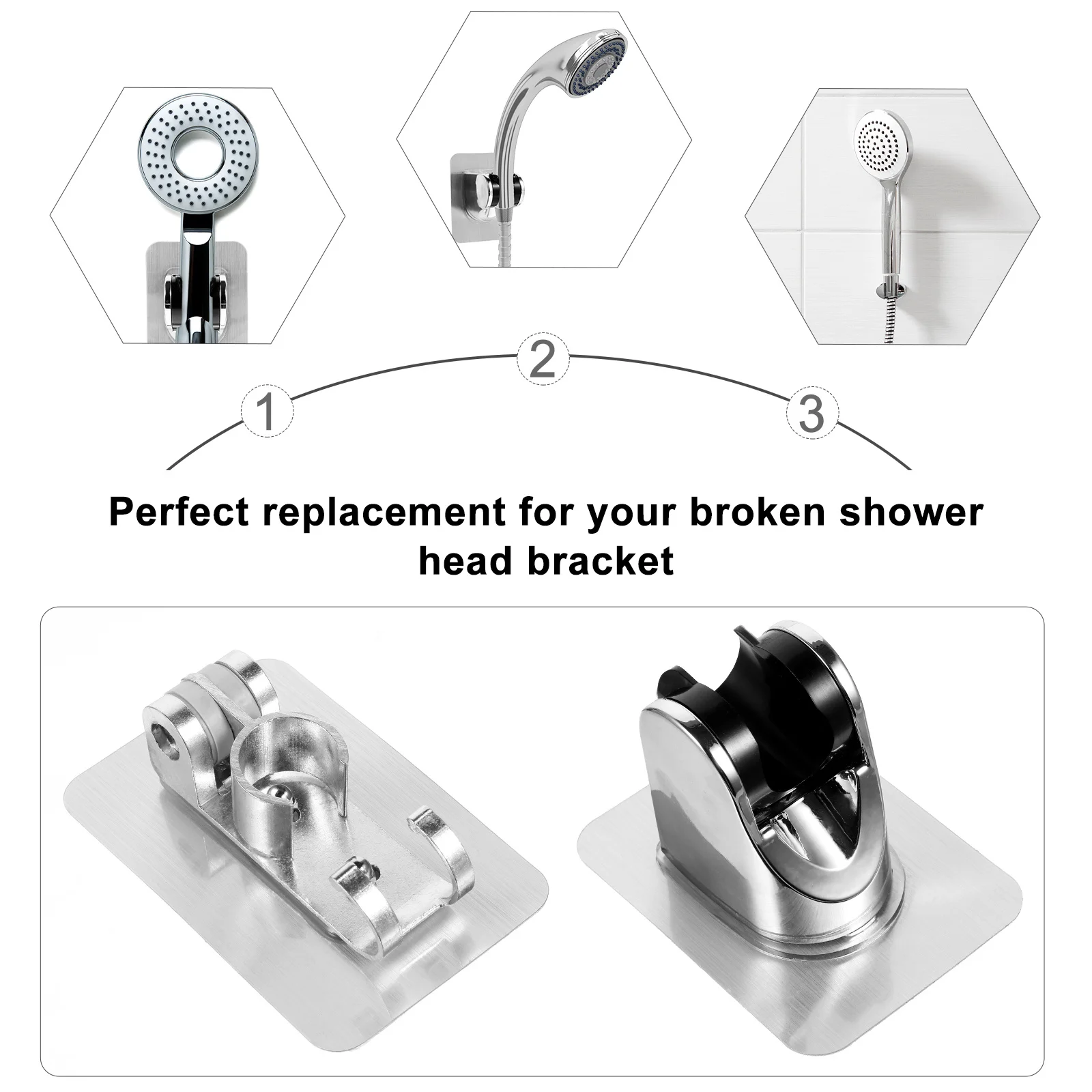 

2 Pcs Shower Bracket Brackets Wall Mount Head Holder Wall-mounted Silver Abs Base