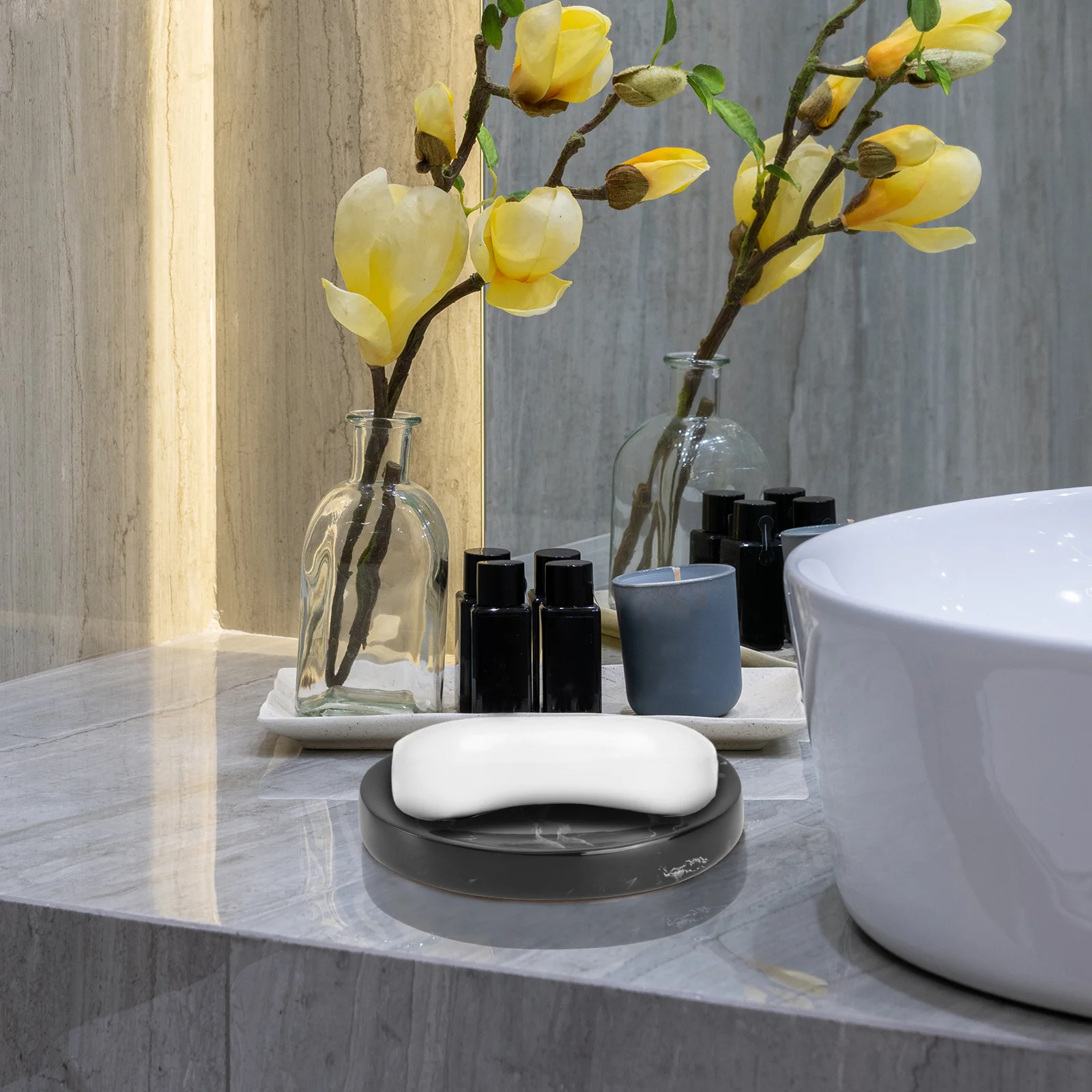 

1Pcs Marble Pattern Soap Dish Resin Waterproof Scratch Proof Non Slip Soap Tray for Bathroom Shower Kitchen Decorative Household