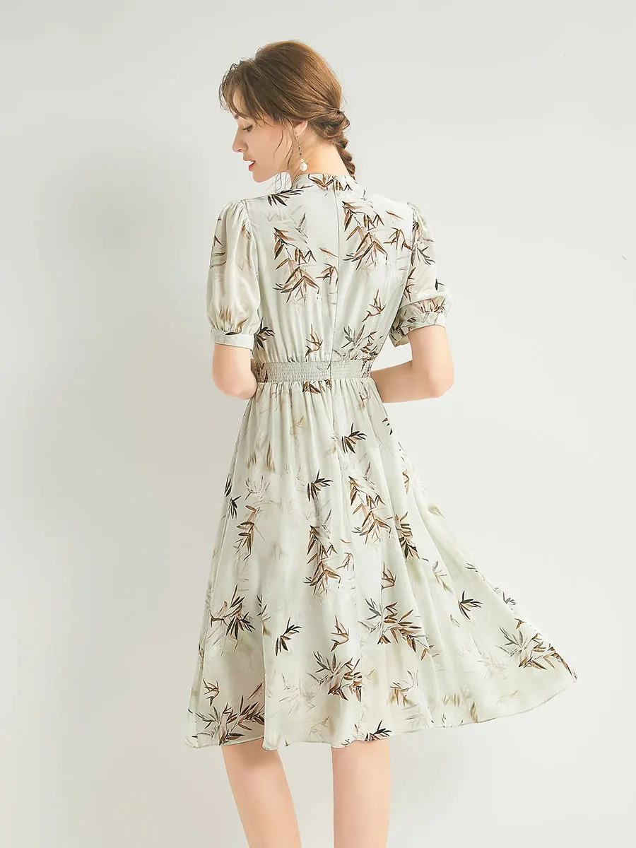 女性用の短い袖とシルクのドレス,ラウンドネックの女性用スーツ,100%,夏のファッション