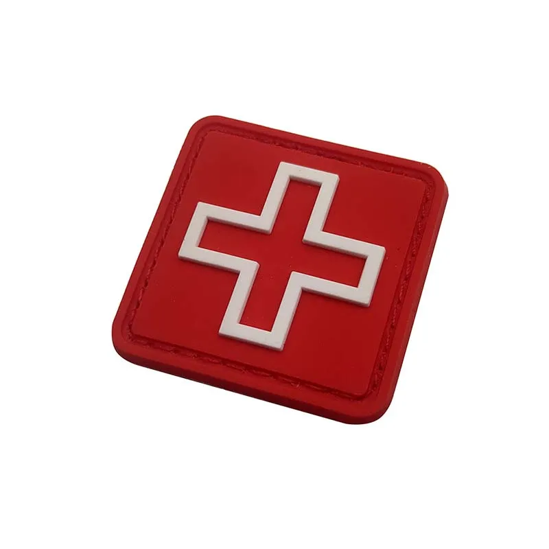 2 Stück/kleine PVC-Gummi-Militär-Embleme, Medizinkreuz-Aufnäher mit Klettverschluss, medizinische Erste-Hilfe-Aufkleber, Rettungsabzeichen für Rucksäcke – Detail 3