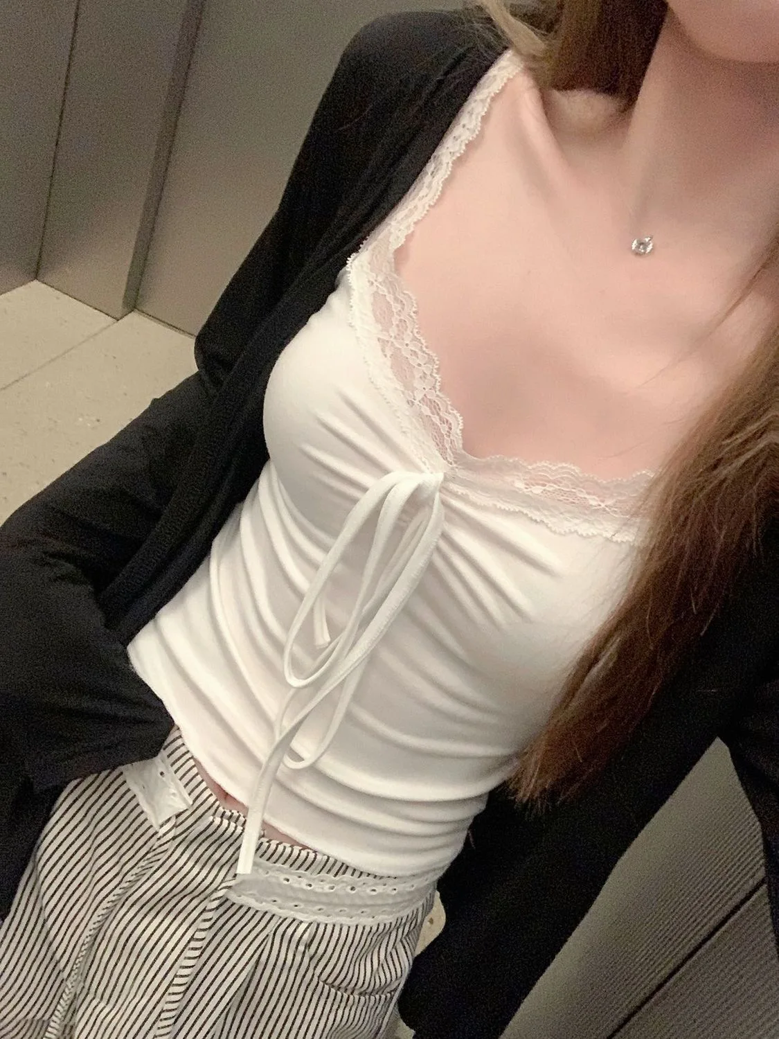 Pure Cotton 95 Short Strap Vest Women's Outerwear Lace Base Layer Inner Wear Sexy Short Top Summer Season  Color
