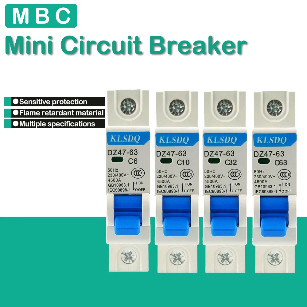 DZ47Z-63 DPN 1P Mini Circuit Breaker 6A 10A 16A 20A 25A 32A 63A Household Circuit Air Switch Din Rail Mounting Cutout Miniature