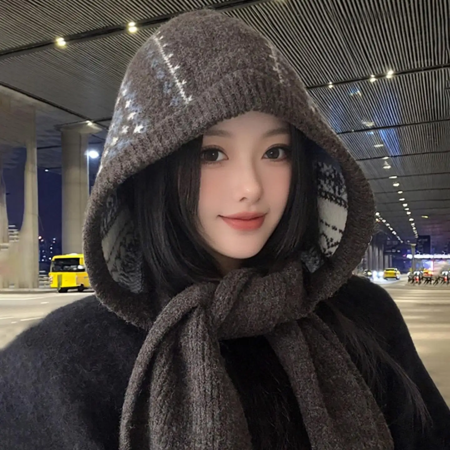 Knitted Balaclava Caps for Women Warm Collar Hooded Hat Thick Warm Beanies One-Piece Neck cover Scarf Cap Ski Cold Winter Hats