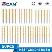 XCAN 50Pcs HSS Titanium Coated Twist Drill Set 1/1.5/2/2.5/3mm High Speed Steel Extractor Drill Bit for DIY Woodwork Drill
