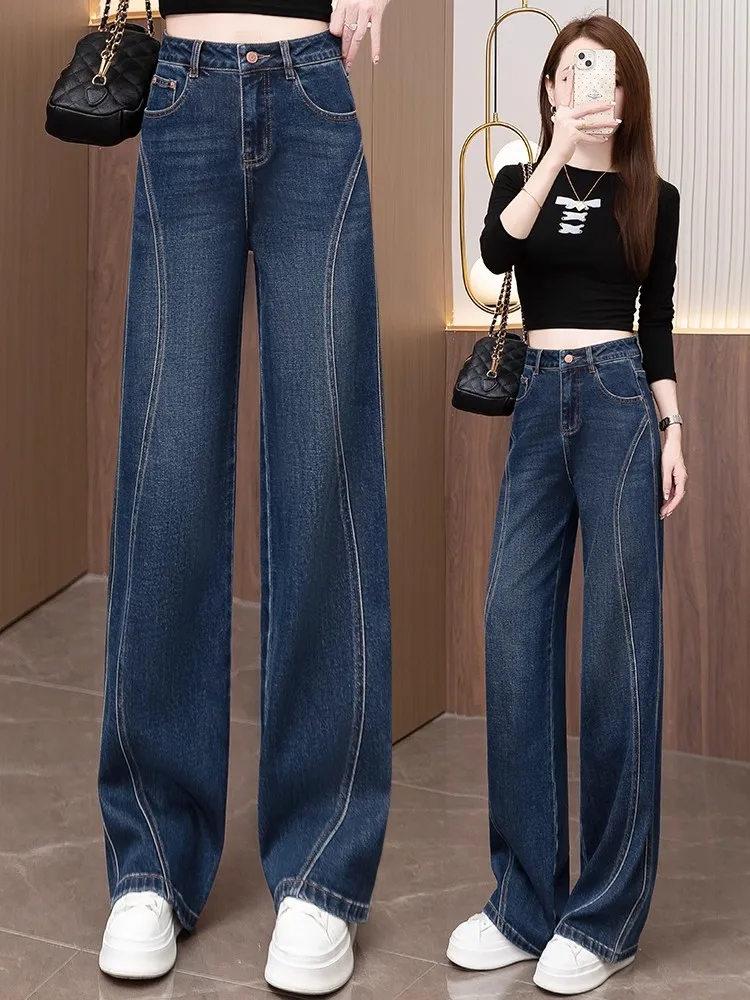 

Джинсы женские с высокой талией, утепленные флисом, широкие, повседневные, с декоративными элементами, эластичные, не мнущиеся, осень-зима