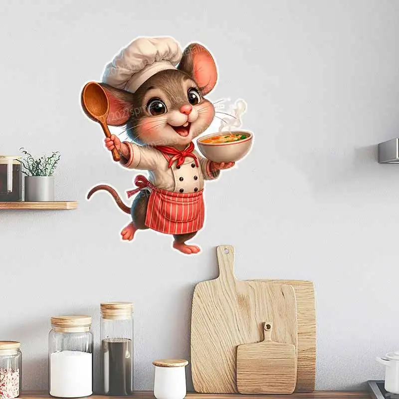 

Cartoon Chef Mouse Wall Sticker Super Cute Kitchen Restaurant Nursery Children's Room Background Decor AA409