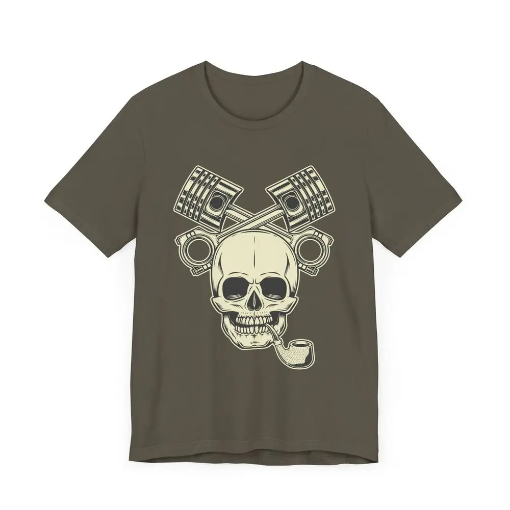 Men's T-shirt With Print Skull With Sailor Pipe And Motorcycle Piston Size S-3XL