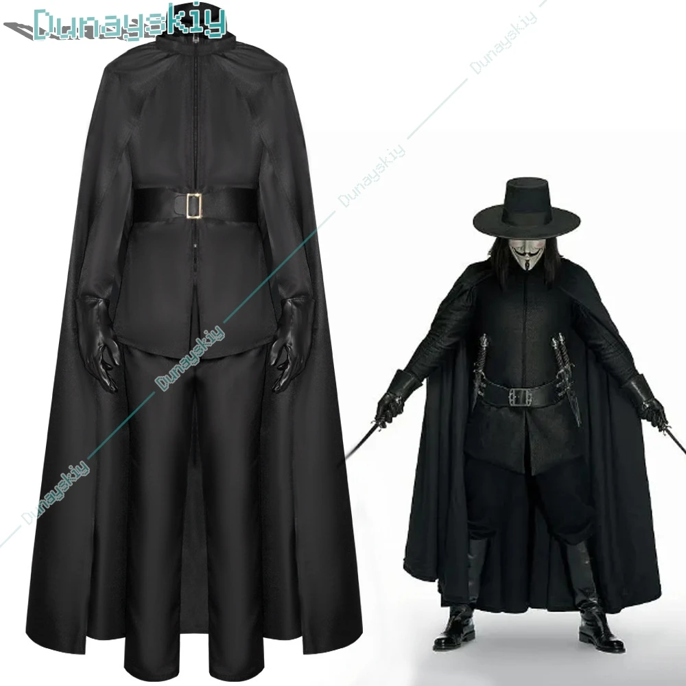 

Костюмы для косплея из фильма V, черная униформа, длинный плащ, карнавальный костюм на Хэллоуин для мужчин, костюм