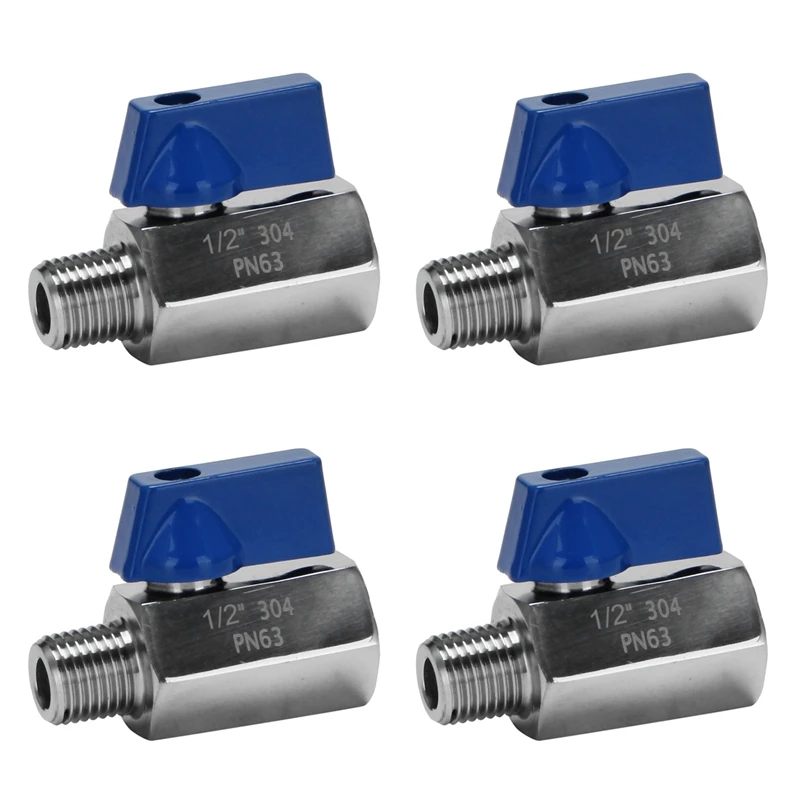 4X Ball Valve 1/2 Inch 304 Stainless Steel Mini Ball Valve Female And Male NPT Great For Shower Head Flow Control Valve