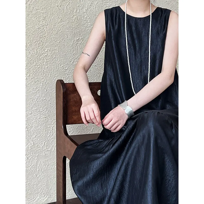 2025 여름 여성용 신상 진주빛 슬리브리스 언밸런스 스플라이싱 피쉬테일 탱크탑 드레스 (민족 디자인)