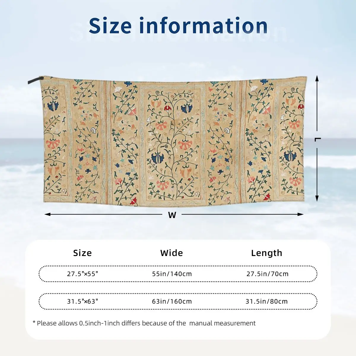 Uzbekistan Suzani Nim Embroidery Beach Towel Soft Microfiber Quick Dry Absorbent Quick Towels For Mountain Climbing