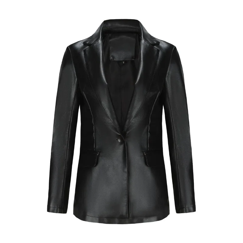 Suit leather jacket, high-end loose casual black temperament suit