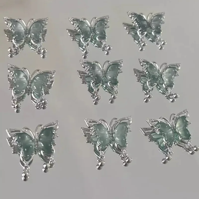 PANJBJ 925 Sterling Silver Jade Butterfly Necklace for Women Zircon Hollow Out Retro Design Grace Jewelry Gift Dropshipping