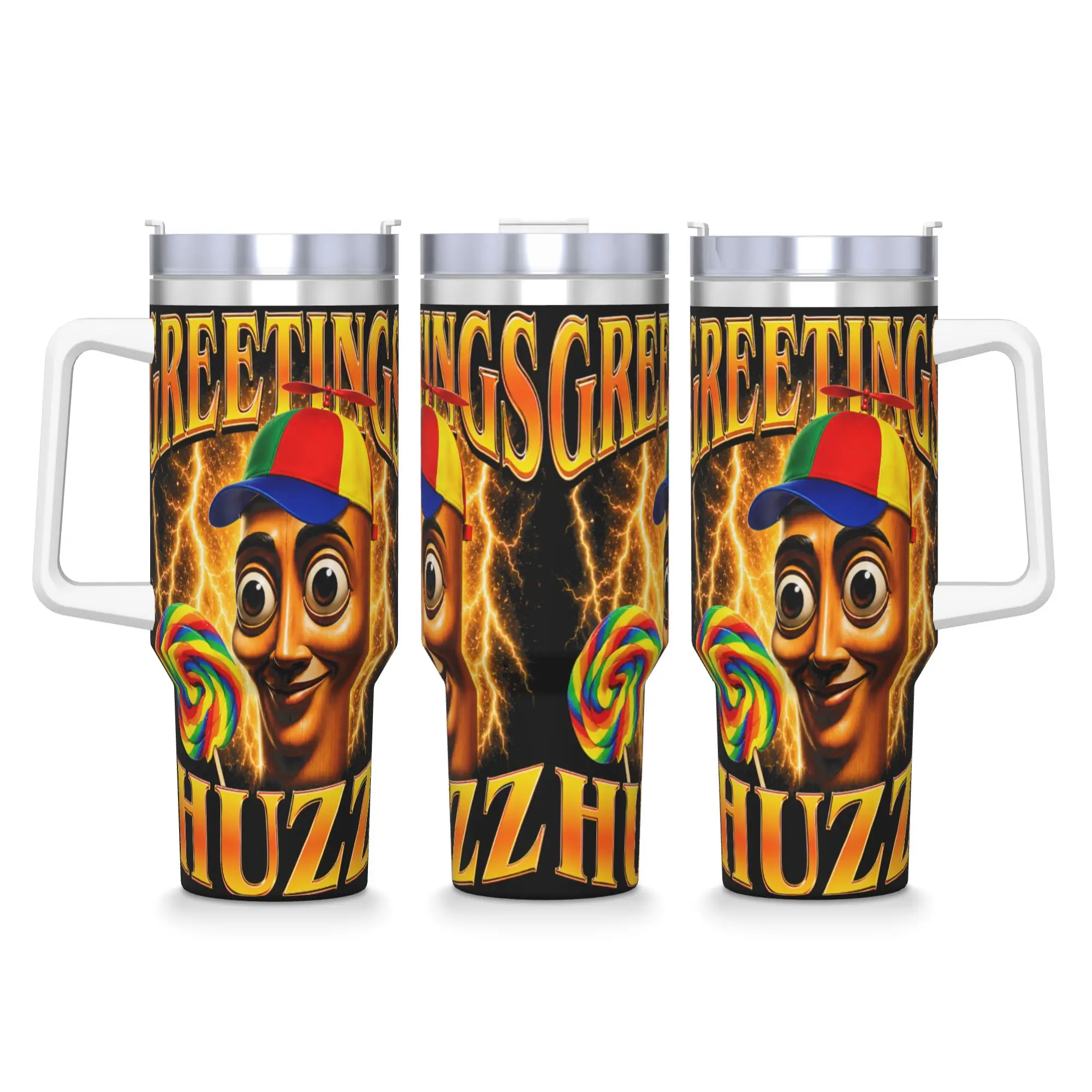 Greetings Huzz Fun Lollipop Tung Tung Sahur Meme Stainless Steel Tumbler Driving Thermal Mug With Straws and Lid Large Car Mugs