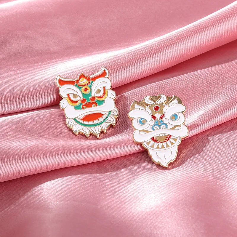 Chinese Style Enamel Pins Custom Traditional Folk Art Lion Dance Animal Brooch Bag Lapel Badge Cute Pin Jewelry Gift for Friends