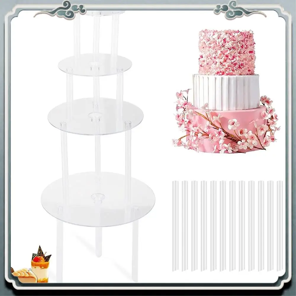 Cake Stand Cake Plate 4 Reusable Cake Supports With 12 Plastic Dowel Rods Cake Supports For Multi-Tier Cake Decoration Top-Rated