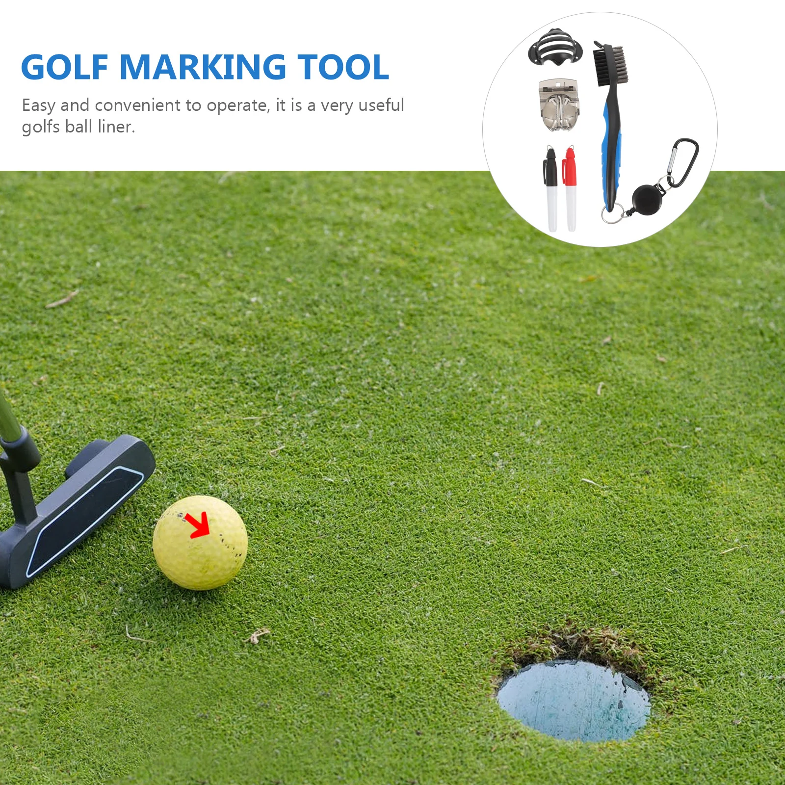 1 conjunto kit marcador de linha de golfe profissional ferramenta de marcação de bola com escova de limpeza portátil tamanho pequeno para fácil transportar e preciso