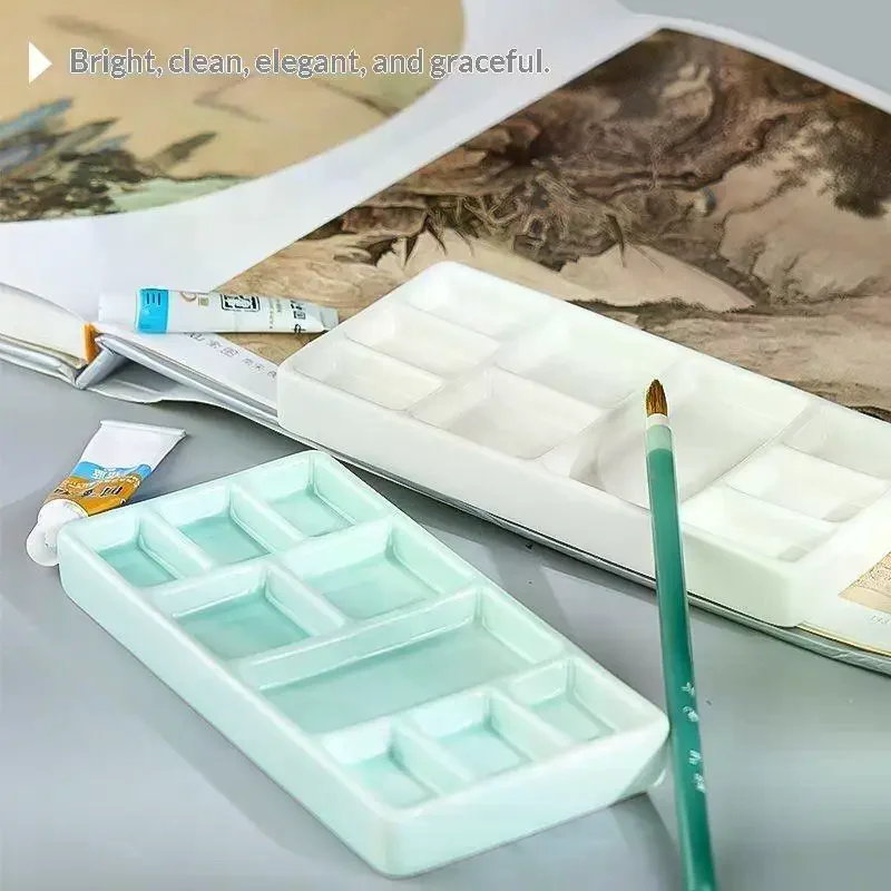 Ceramic Square Multi Grid Palette Watercolor Oil Paint Tray Portable Adult Beginner Art Supplies Jingdezhen Firing