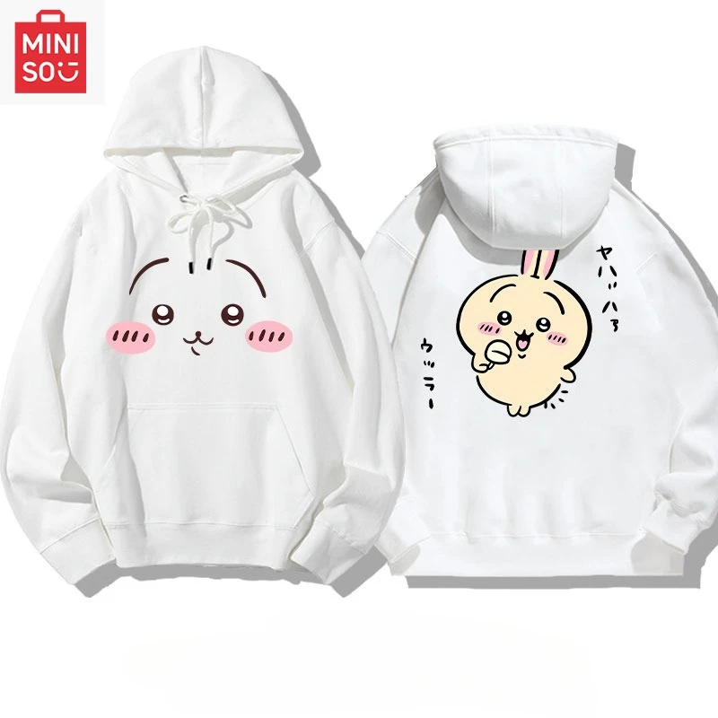 

MINISO collaboration Chiikawa printed hoodie, loose, cartoonish, multi-functional, casual and cute girl
