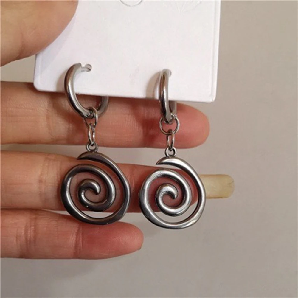Stainless Steel Geometric Spiral Vortex Earrings Y2K Vintage Grunge Hip Hop Earrings for Girls Women