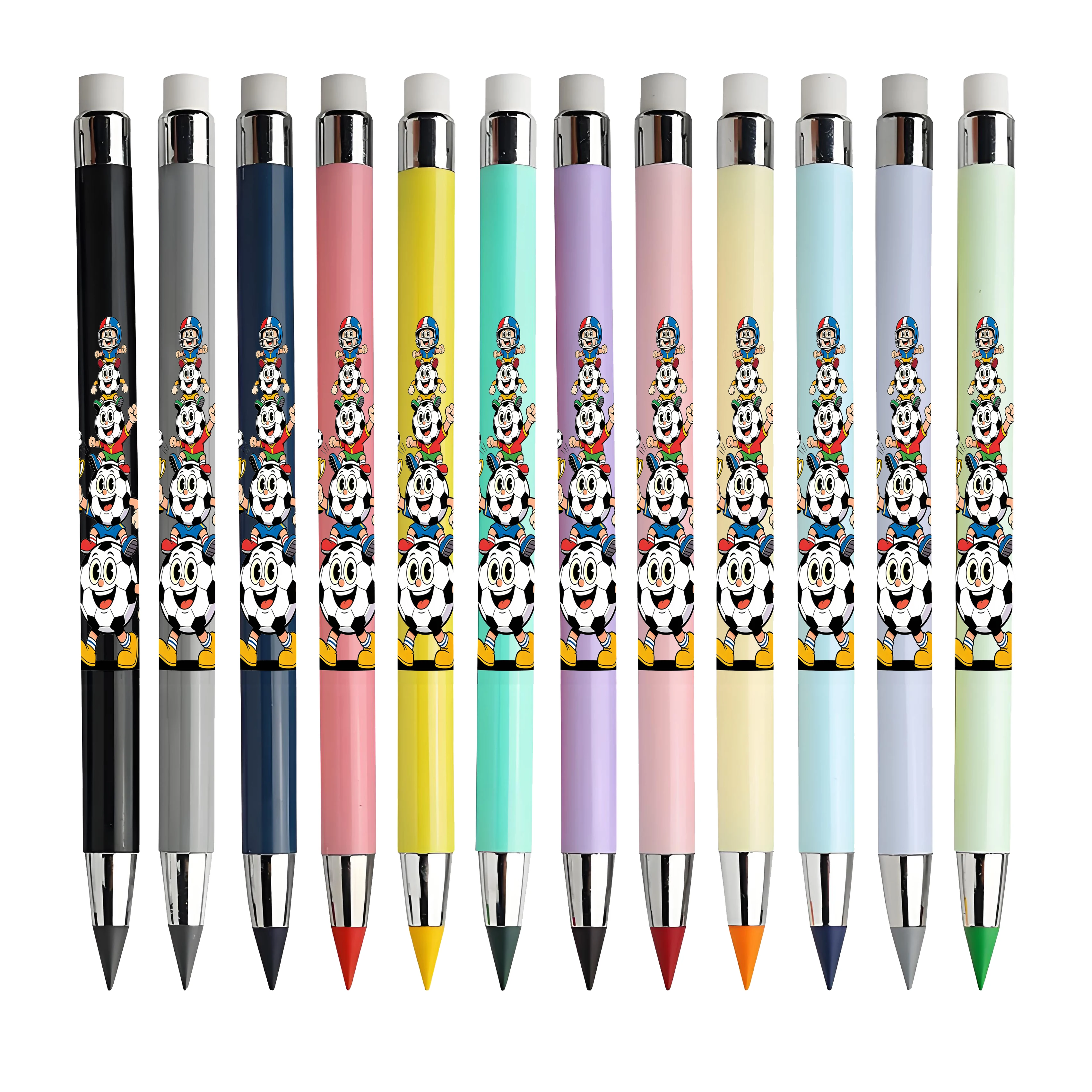 12 قطعة من قلم الرصاص الأبدي بنمط موضوع كرة القدم الإبداعي، لون معكرون ليس من السهل كسر رسم الطالب، رسم لون الرصاص.