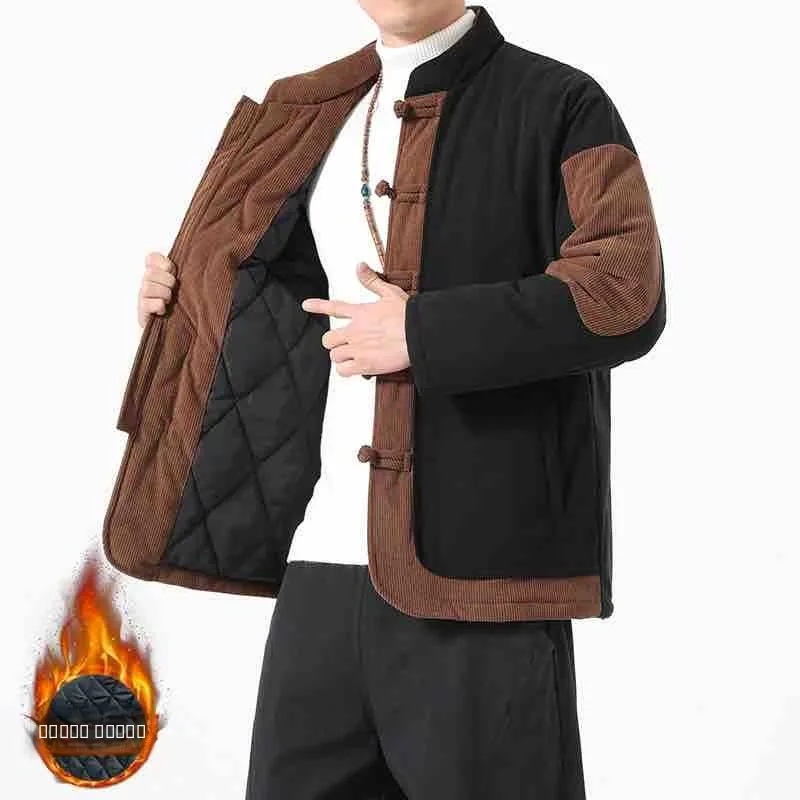 

Новая вельветовая куртка из хлопка с лоскутным узором, утепленная, зимняя, повседневная, свободного кроя, мужская, больших размеров, универсальная, модная, удобная, хлопковая куртка-пальто