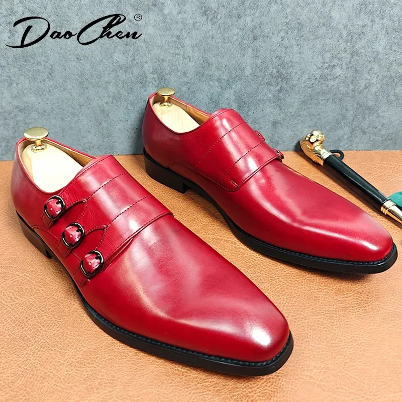 NEW DESIGNER BRAND MEN'S SHOES LUXURY GENUINE LEATHER MONK STRAP SHOES BLACK RED FORMAL CASUAL LOAFERS WEDDING OFFICE MEN SHOES