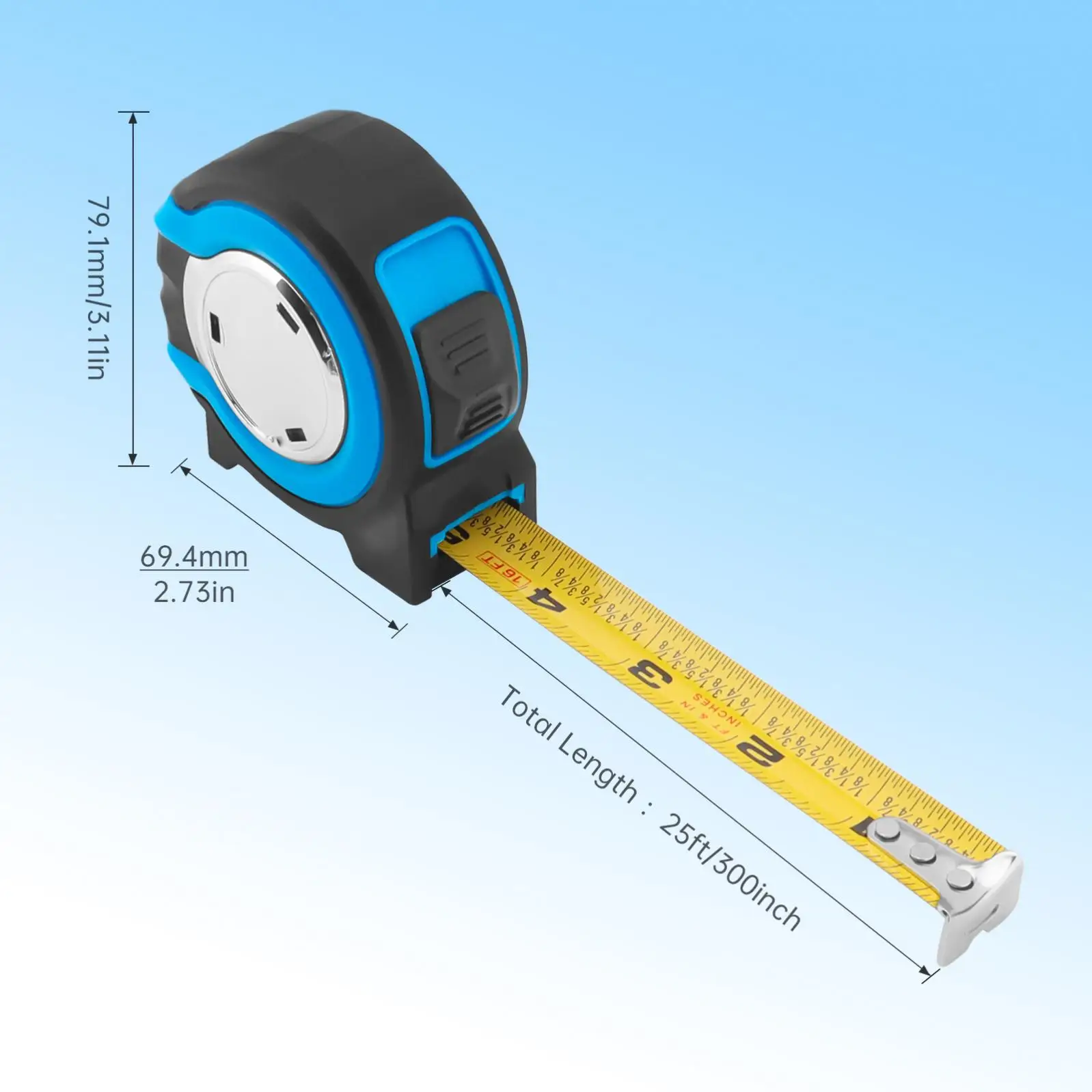 1/8inch Fraction Markings Full Imperial Scale Retractable Tape Measure, Self Locking Measuring Tape Measuring Tools