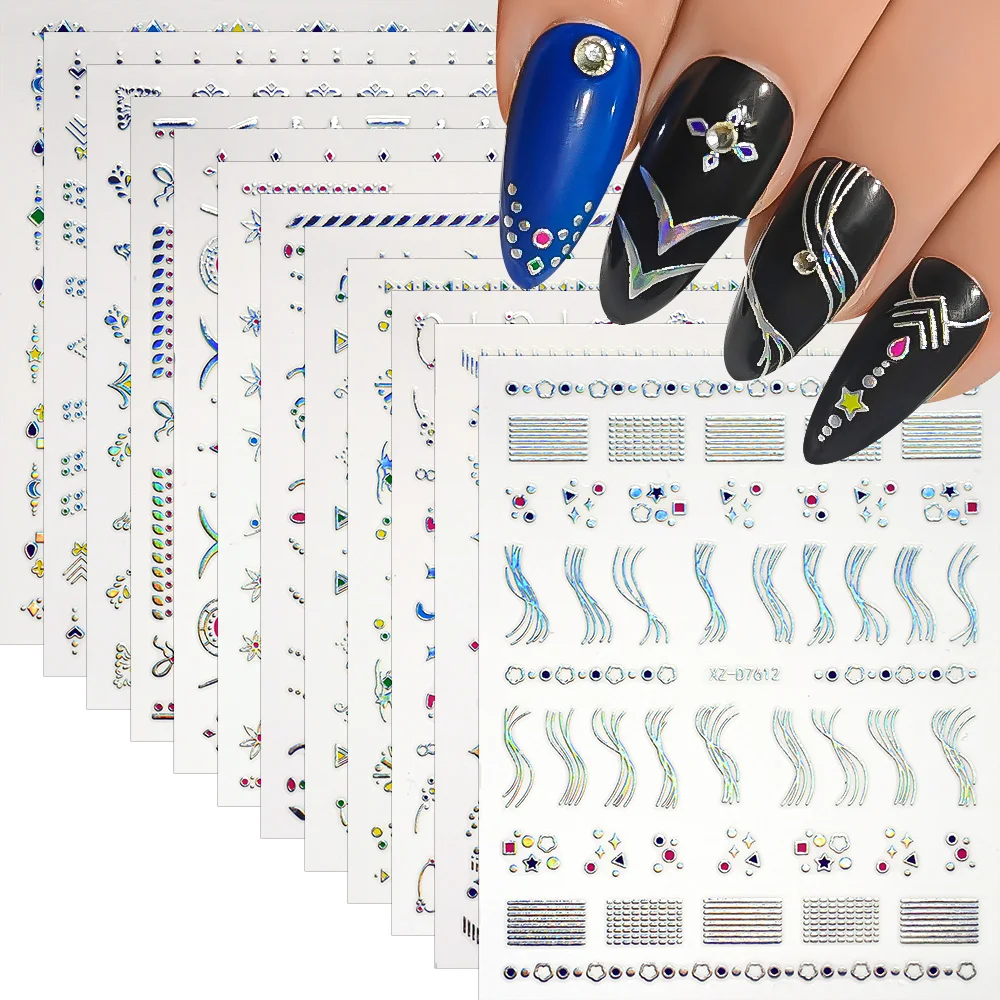 1pc 3d cristais brilhantes/estrelas/corações/folhas etiqueta da arte do prego geométrico & floral fantasia-temperado para manicure decoração vibrante do prego