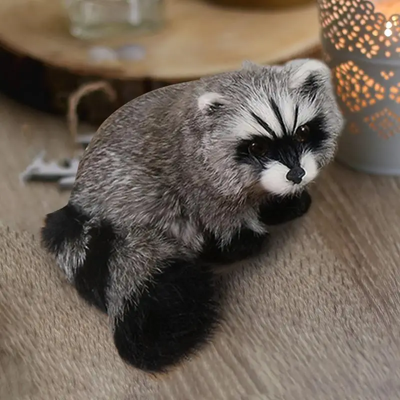 Simulation 3D Raccoon Furry Animal Model Plush Toy Art Craft Desktop Decor Photo Props Kids Educational Toys For Children Gifts