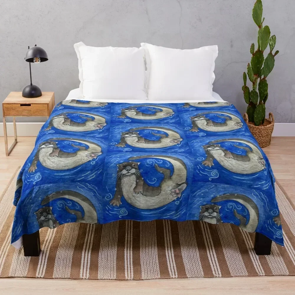 

Underwater Otter - Watercolor on Wood Throw Blanket Thermals For Travel Hairy Heavy Luxury Thicken Blankets