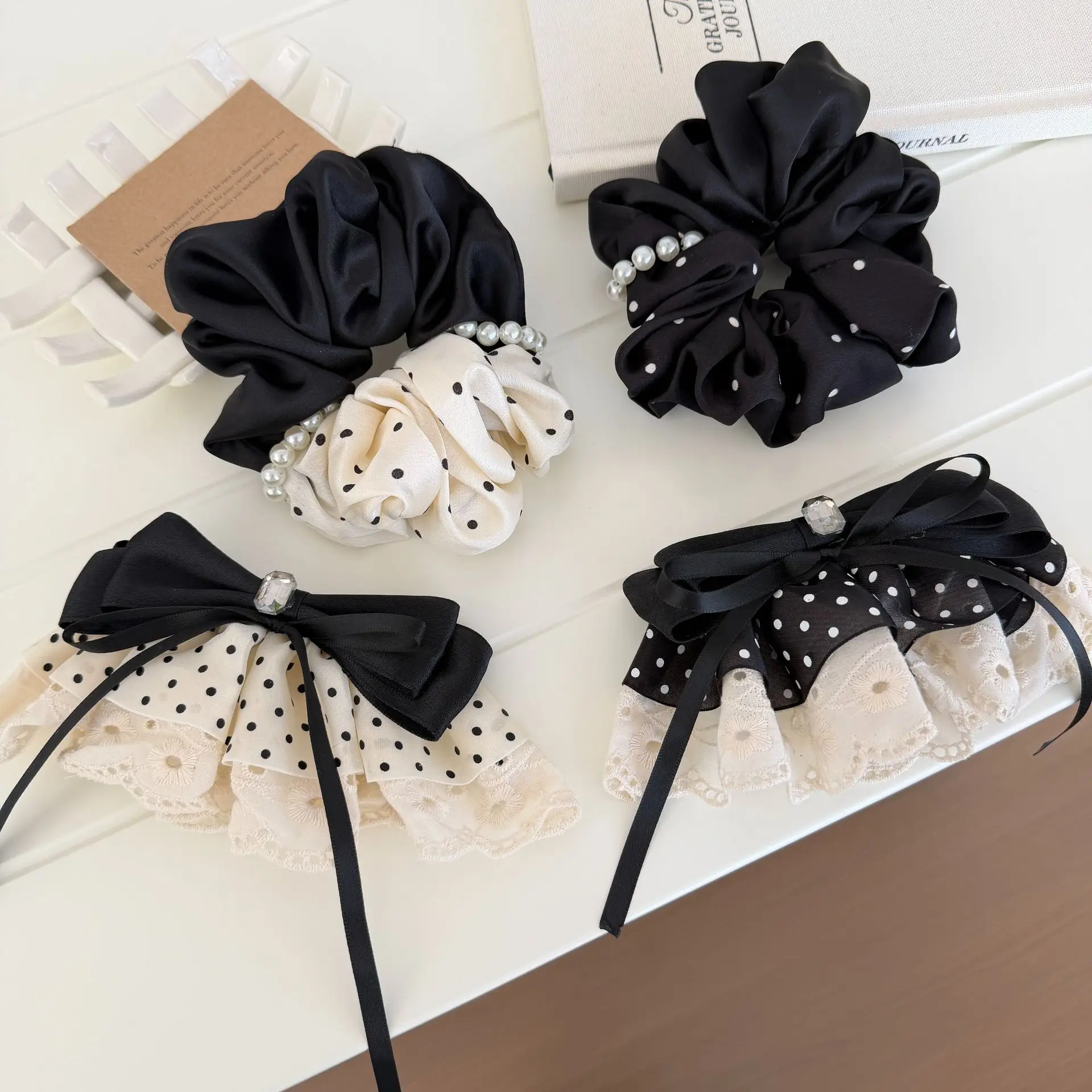 

Banana Clip Satin Pleated Polka Dot for Half Up Hairstyle Women Elegant Back Head Hair Accessory Beige 15cm Lightweight