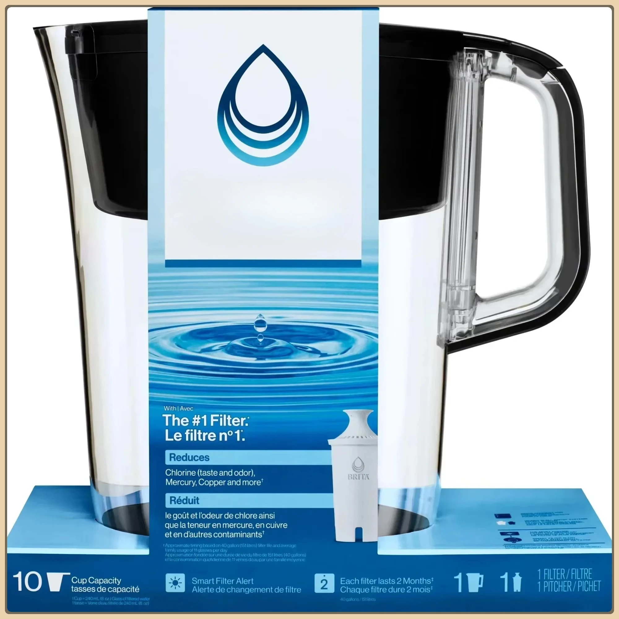 

Большой кувшин Tahoe без BPA, 10 чашек — кувшин с фильтром для воды для семейного увлажнения — идеально подходит для дома и кухни.