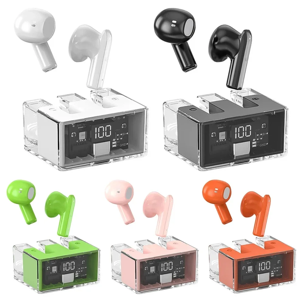 

Wireless Earphone TWS Headset Bluetooth-competible Headphones Transparent LED Display in Ear Headset Stereo Noise Reduction