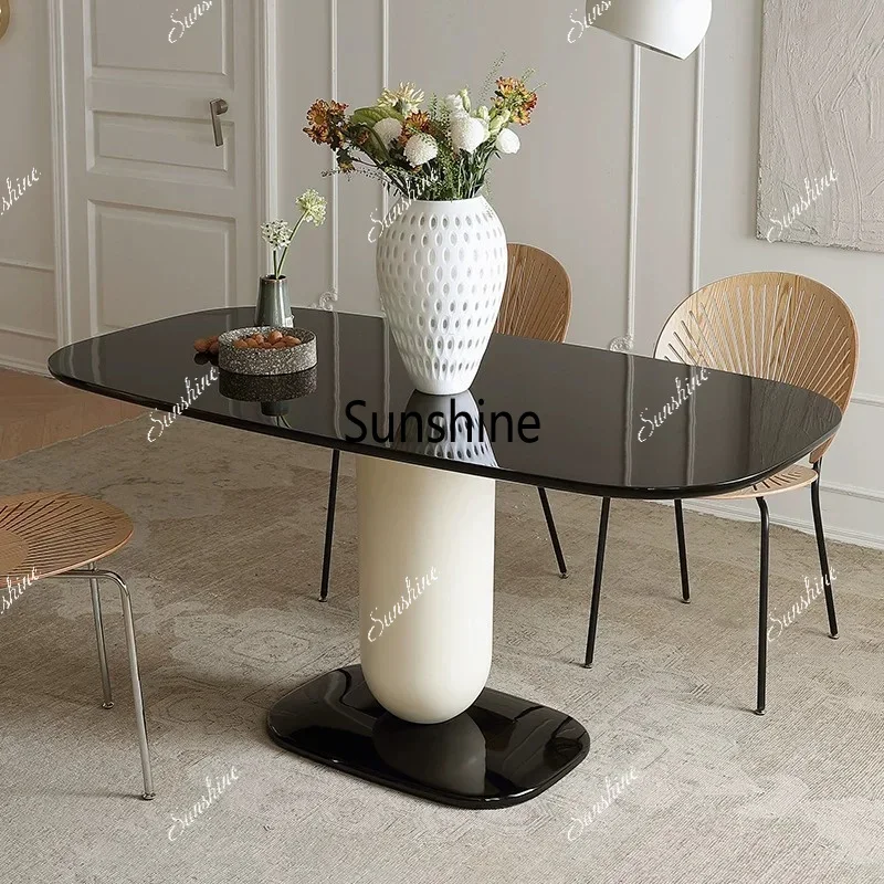 Nordic marble long round dining table medieval simple negotiation leisure space tableTJ