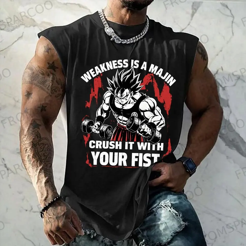Dragon Ball Anime Goku Peripheral Printed Pure Cotton Tank Top Gym Sports Casual Men Loose Summer Fashion Vest Top