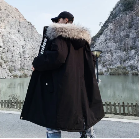 

Brand Pop Winter Men Parkas Men's Fashion Casual Thick Warm Longline Parka Male Comfortable Fur Collar Hooded Parka Coat