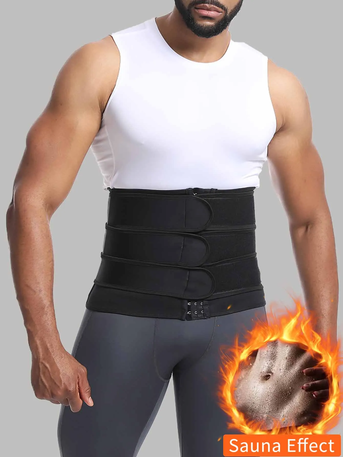 남성용 트리플 벨트 웨이스트 트레이너 (유럽 및 미국 스포츠용): 피트니스 쉐이핑 벨트, 땀 증가 기능이 있는 복부 조절 거들