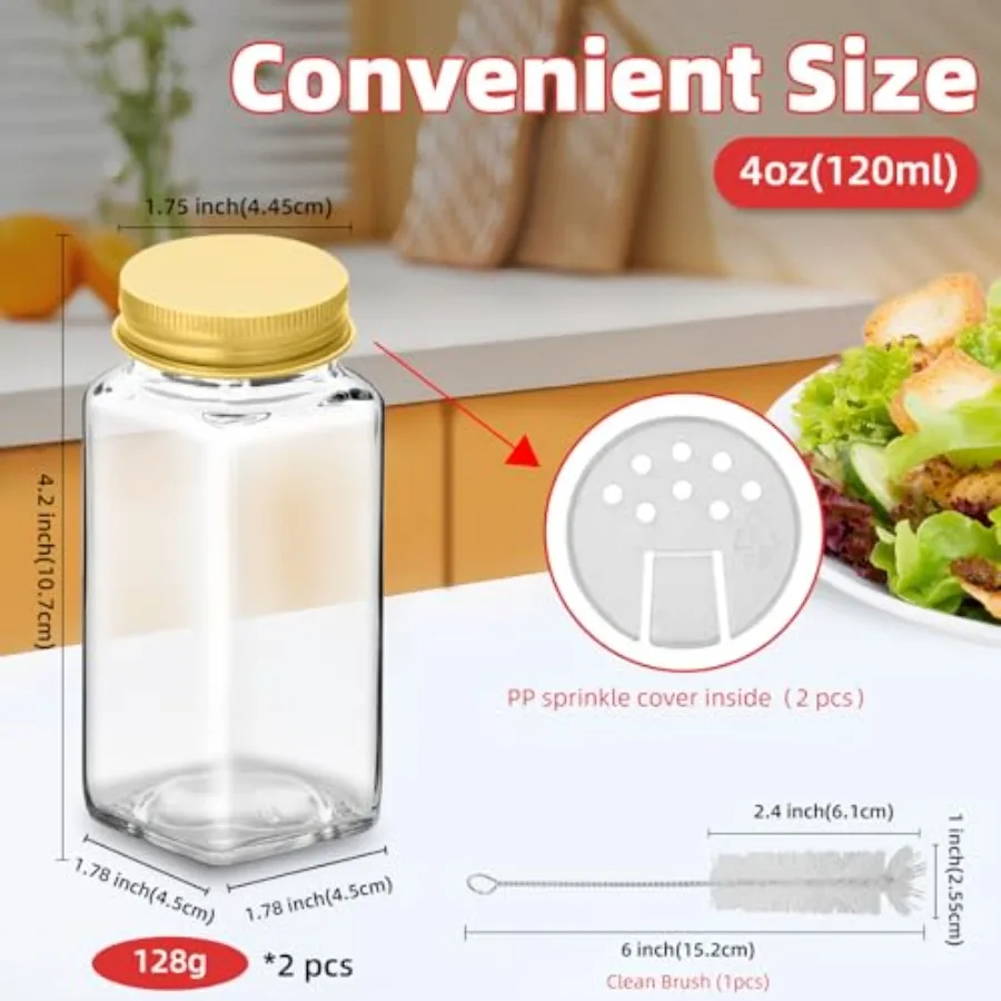2Pcs 4oz Glass Spice Jars with Shaker Lids, Spice Jars Trial Set and Supplement Set, Empty Spice Containers and Square Spice Bo view 2