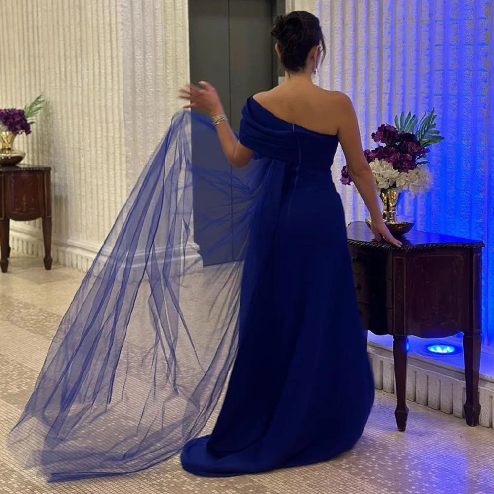 Flechazo Royal Blue Beaded Evening Dress One-Shoulder A-Line Floor Length Off the Shoulder Customized فساتين للمناسبات الرسمية