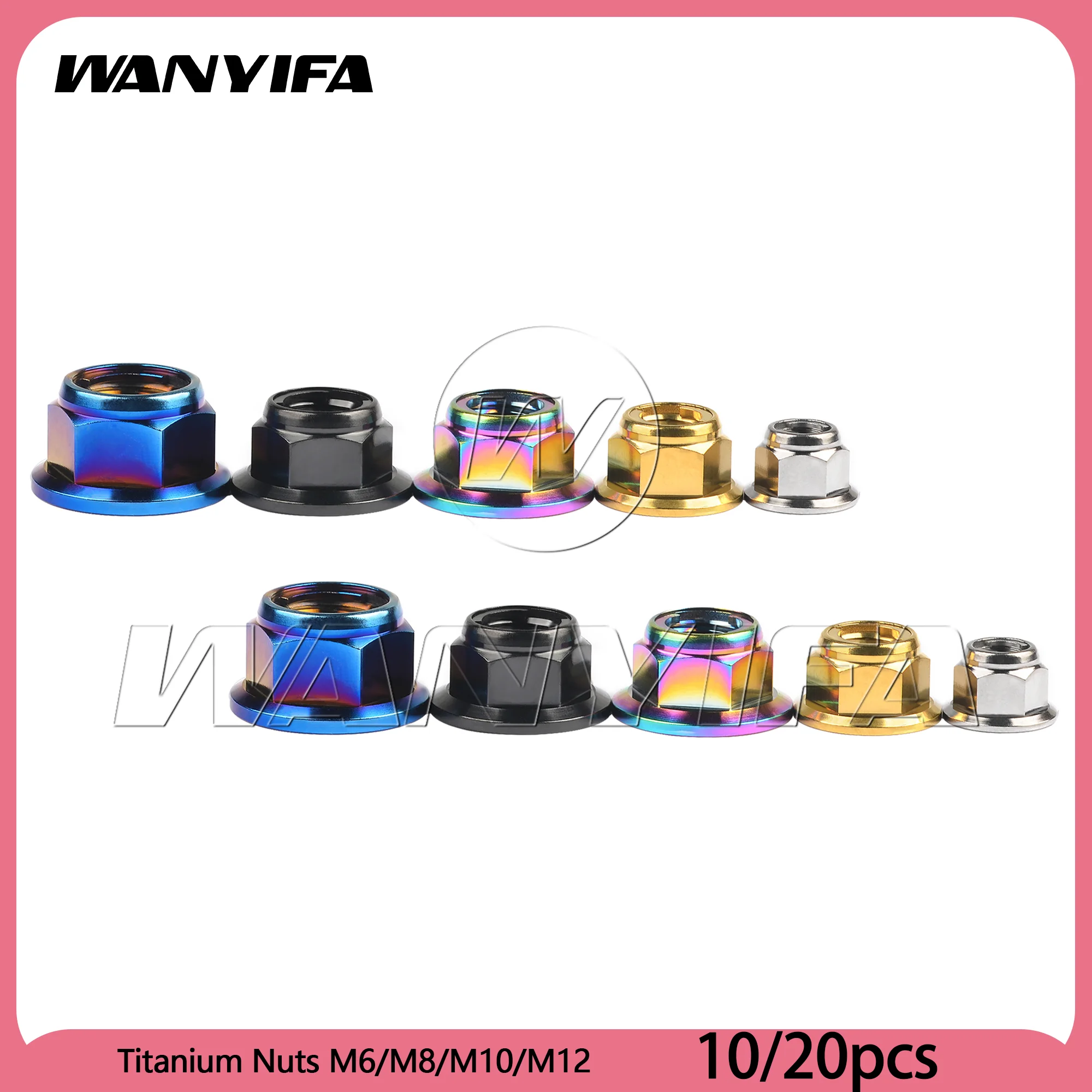 

Титановые гайки Wanyifa 10/20 шт. M6/M8/M10/M12, фланец, металлические стопорные гайки для велосипеда, мотоцикла, автомобиля, крепеж из сплава