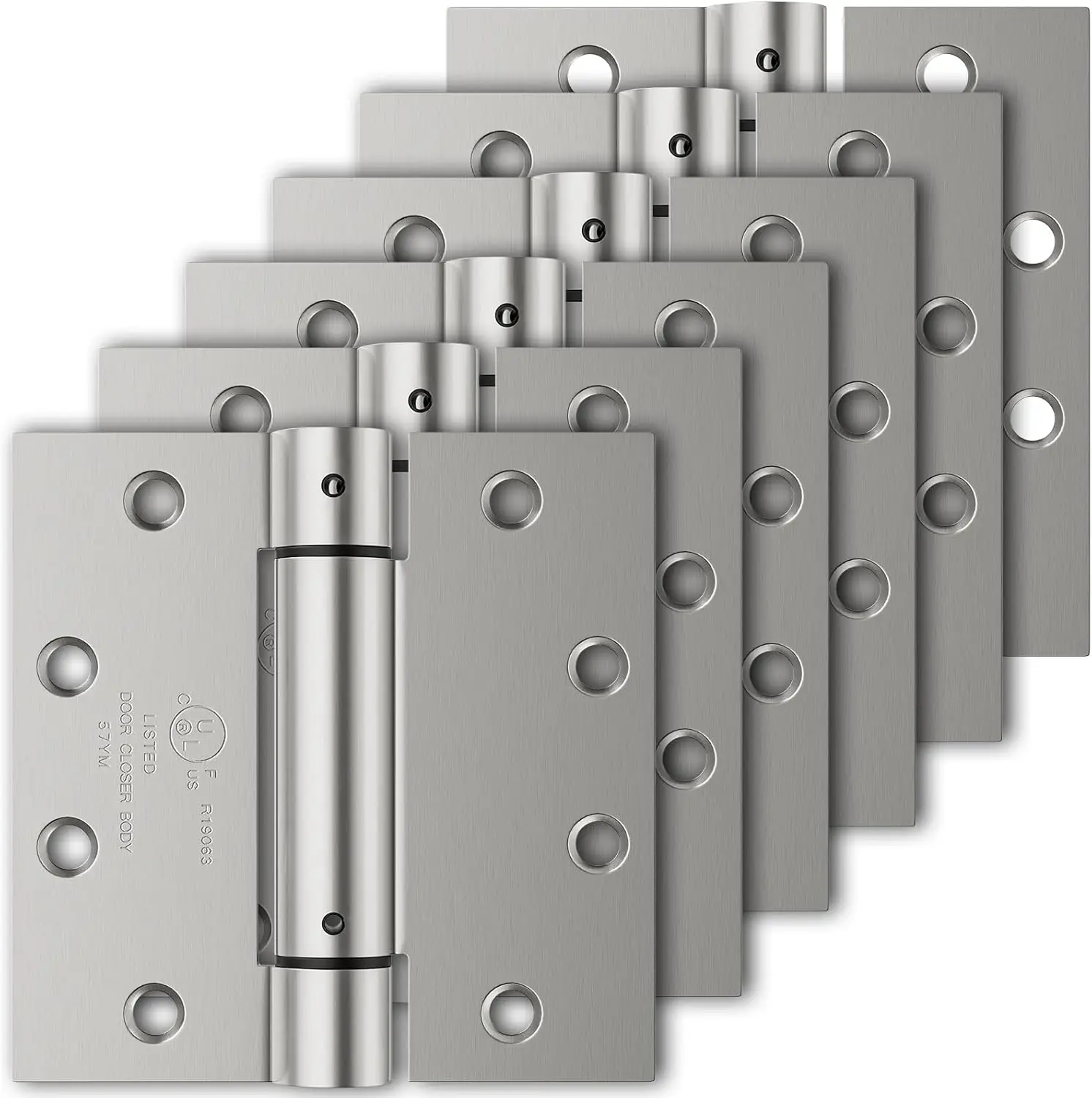 

6 Pack Self Closing Door Hinges, 4.5" x 4.5" Spring Loaded, Adjustable Tension for Garage, Front & Back Doors, Left/Right Hand
