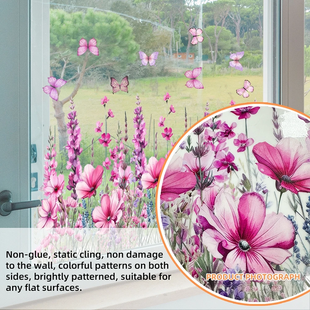 Home Decor Botanical Stickers 11.8*23.6 Inches Floral Window Clings All-Angle Visibility Intricate Botanical Designs