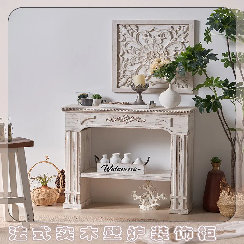 Solid wood French fireplace decorative cabinet live stream wedding set photo props living room partition table retro